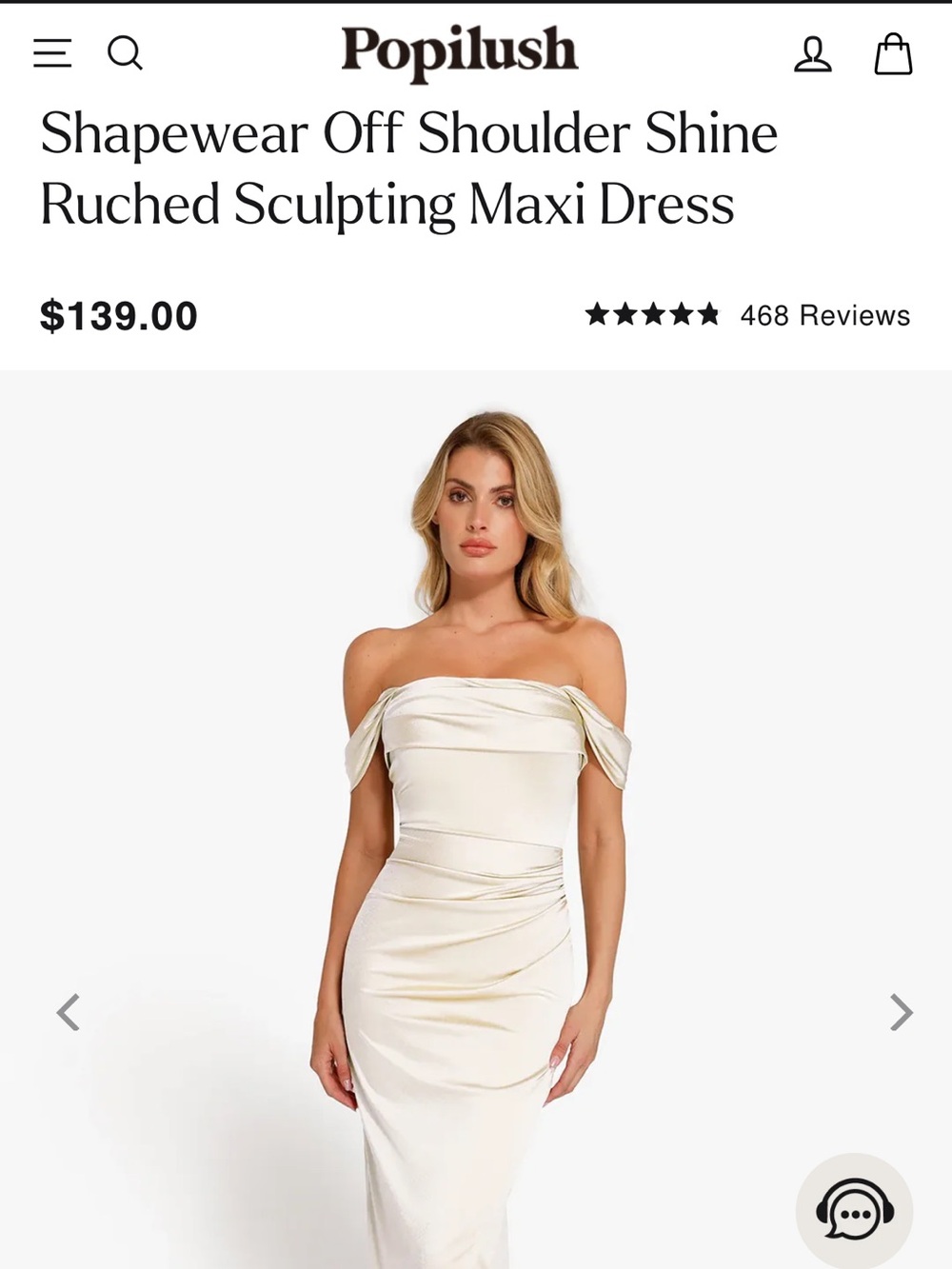 NWT Popilush Shapewear Off Shoulder Shine Ruched Sculpting Maxi Dress- white XL